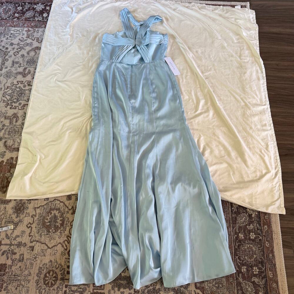 NWT Azazie Sky Blue Halter Cutout Gown 10 Bridesmaid Wedding Guest Slit - Picture 5 of 8